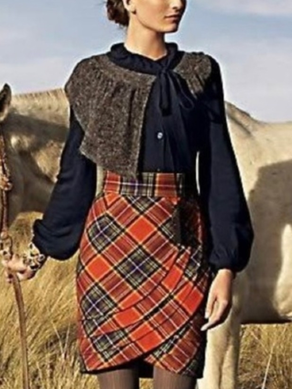 Plaid Wrap Mini Skirt in Orange